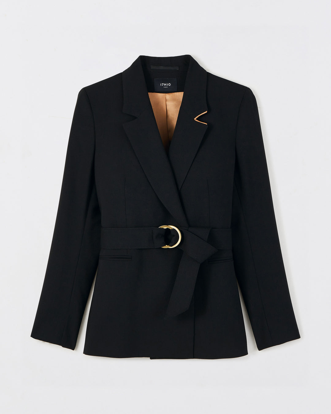 Veste-de-tailleur-longue-Coupe-croisée-et-cintrée-Col-tailleur-Ceinture-amovible-ton-sur-ton-Deux-fentes-courtes-sur-le-dos-pour-un-joli-tombé-Pince-poitrine-creusée-17H10-tailleurs-pour-femme-paris-